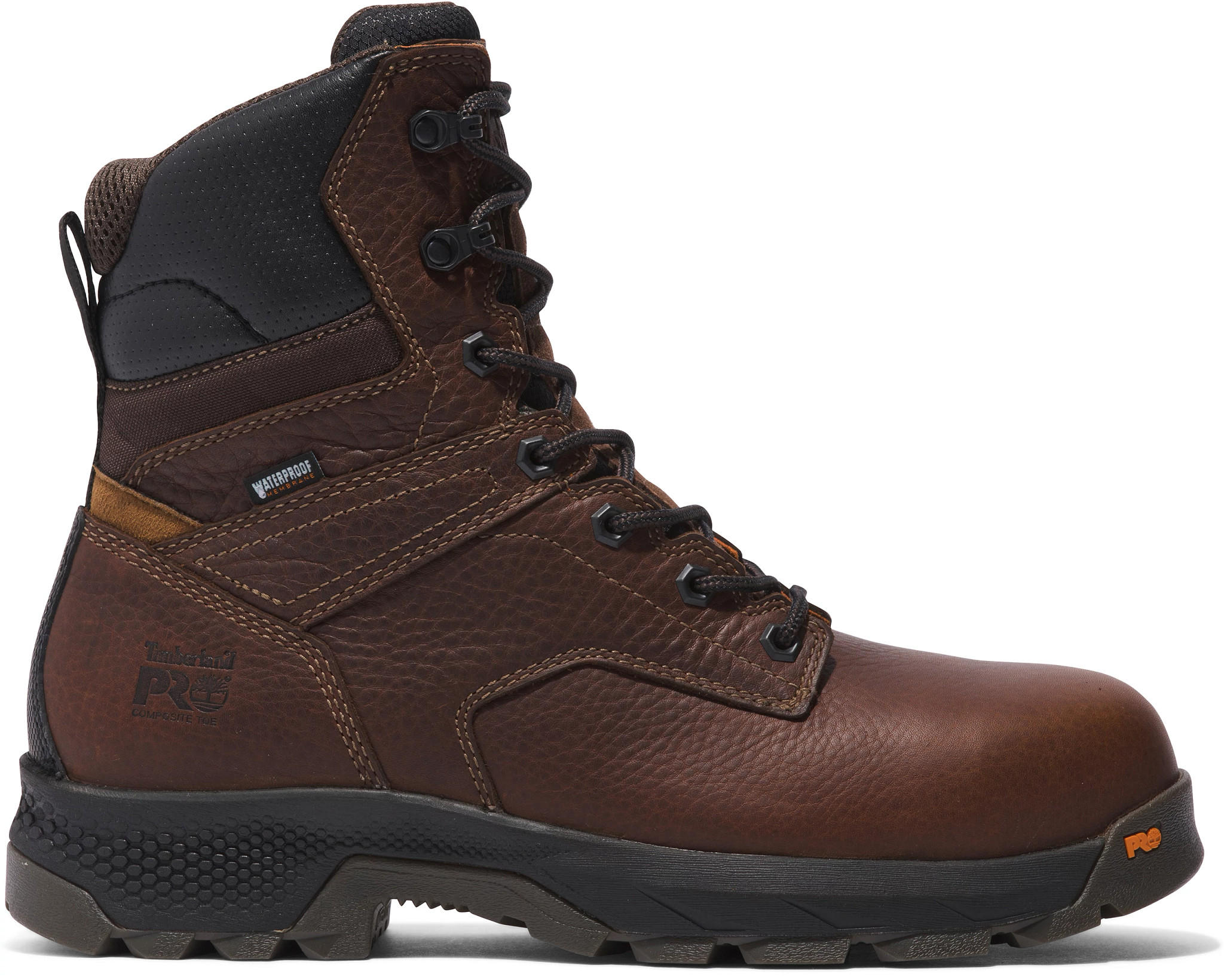 Men's Timberland Pro 8 Inch Waterproof Composite Toe Titan Ev shown in Brown (Brown)