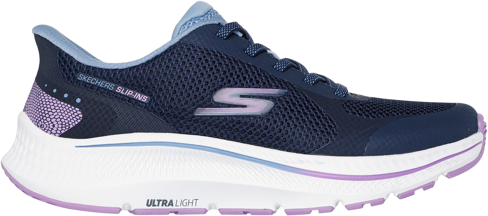 Women's Skechers Slip-Ins Gorun Consistent 2.0 Captiva shown in Navy/Lavender (Blue)
