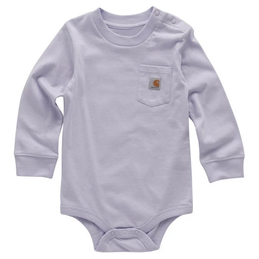 Infant's Infant Girl Girls Carhartt Long Sleeve Pocket Onesie shown in Mica (Purple)