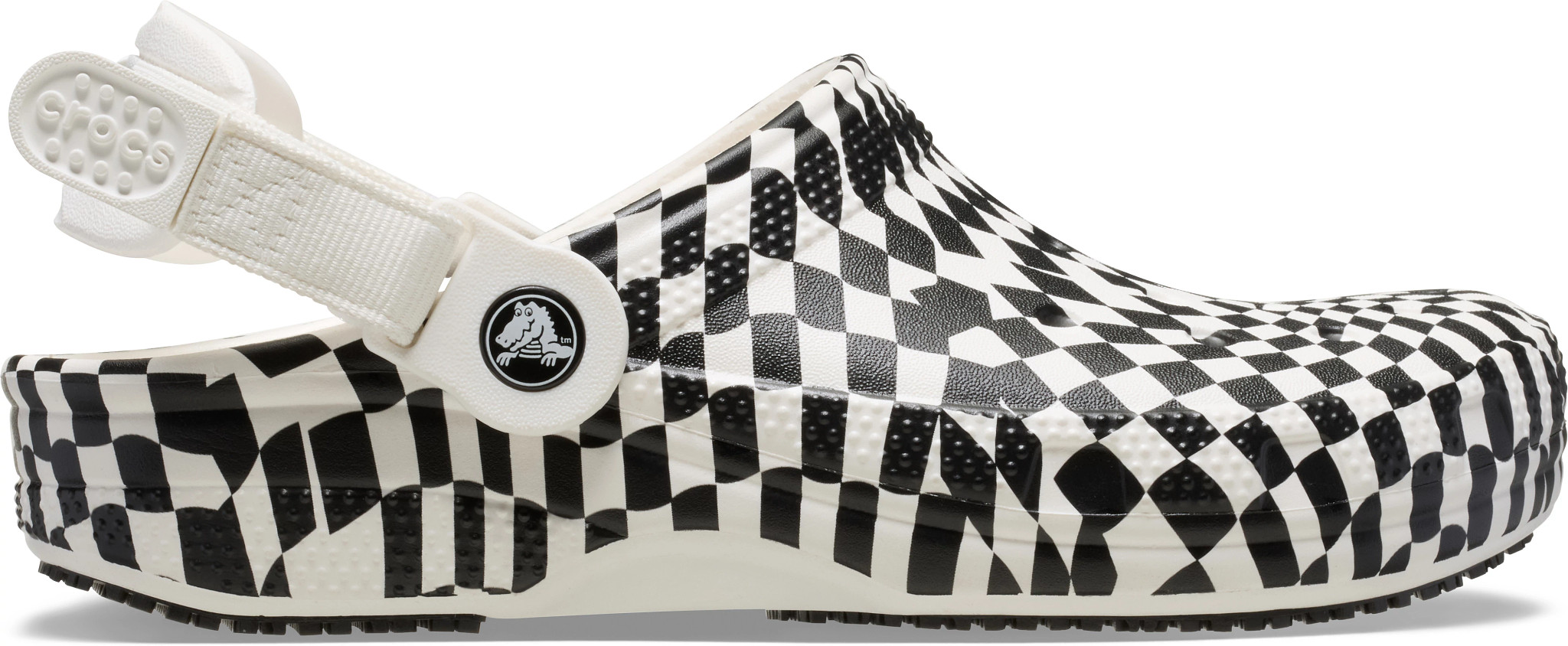 Men's Crocs Classic Work Clog shown in Checkered White Black (Multicolor)