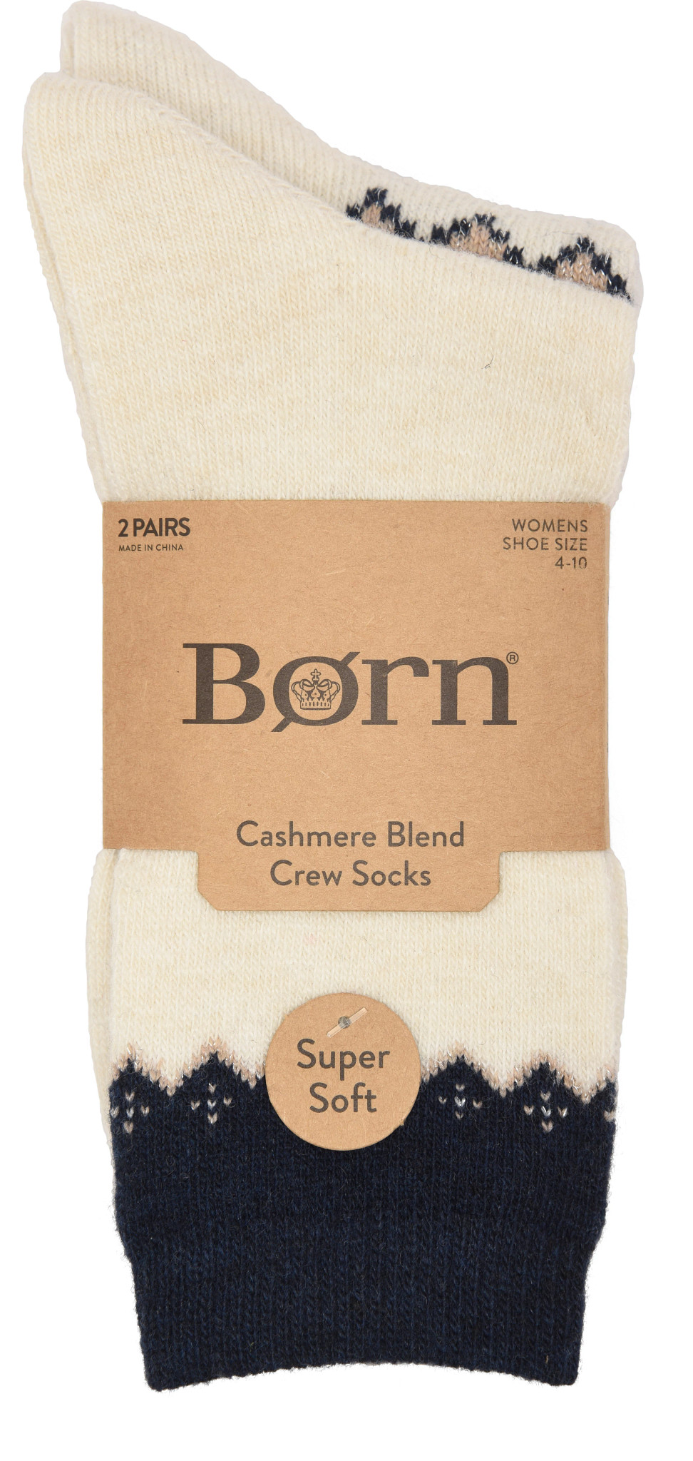 Ladies Cashmere Blend Crews - 2pk shown in Natural And Tan Asst (Assorted)