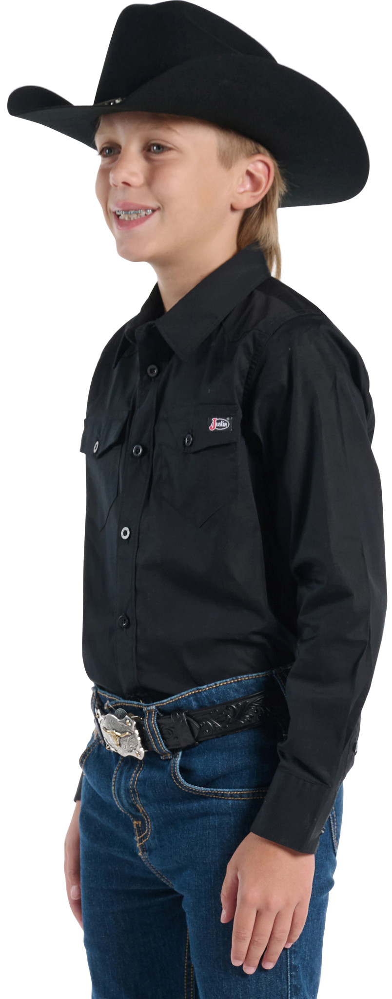 Justin Boys Woven Shirt shown in Black (Black)