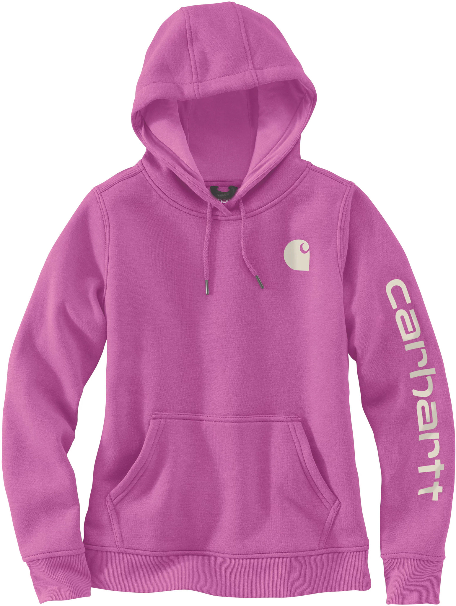 Women's Carhartt Midweight Logo Graphic Hoodie shown in Cherry Bloom/White (Pink)
