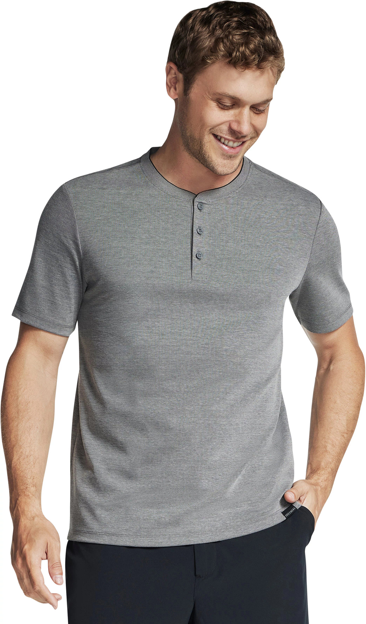 Men's Skechers Off Duty Short Sleeve Henley shown in Charcoal (Grey)