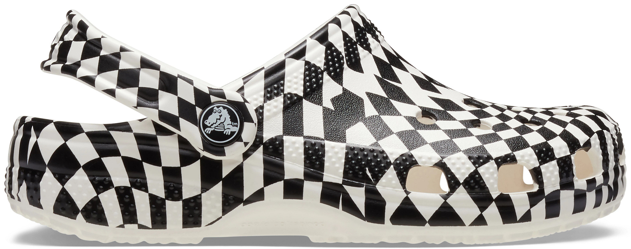 Boy's Crocs Classic Warped Checker Clog shown in Black/White (Black)