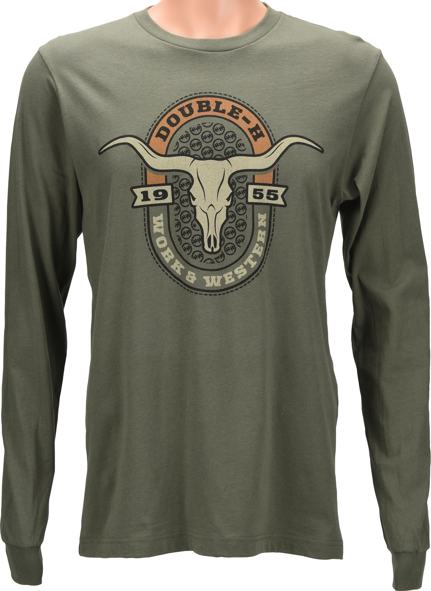 Double H Olive Longhorn Long Sleeve Tee shown in Olive (Green)