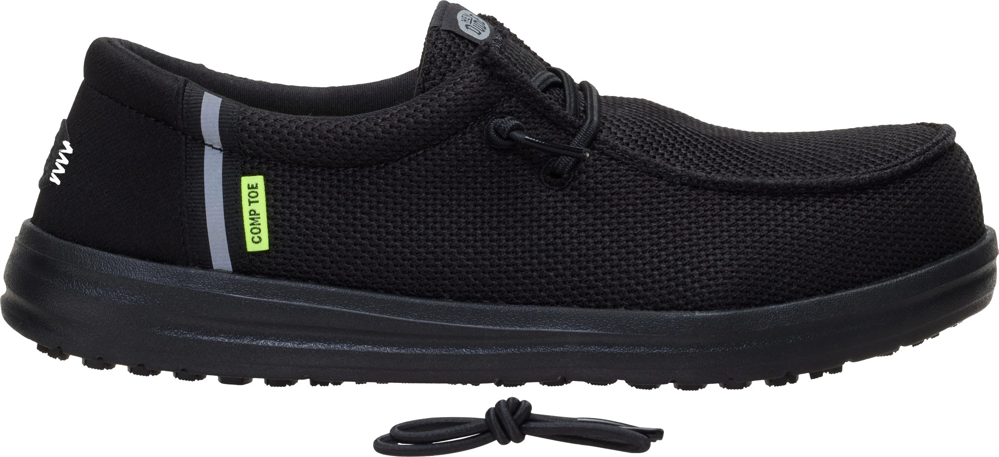 Women's Hey Dude Wendy Work Composite Toe Moc Toe Slip On shown in Black (Black)