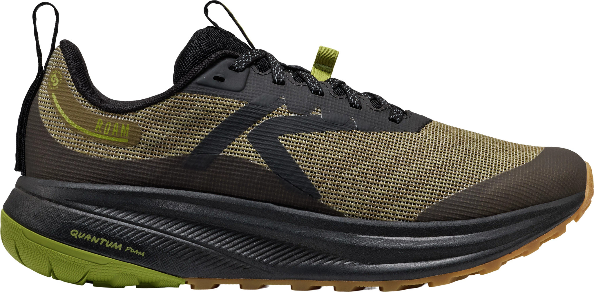 Men's Keen Roam Trail Runner shown in Dark Olive Golden Cypres (Green)