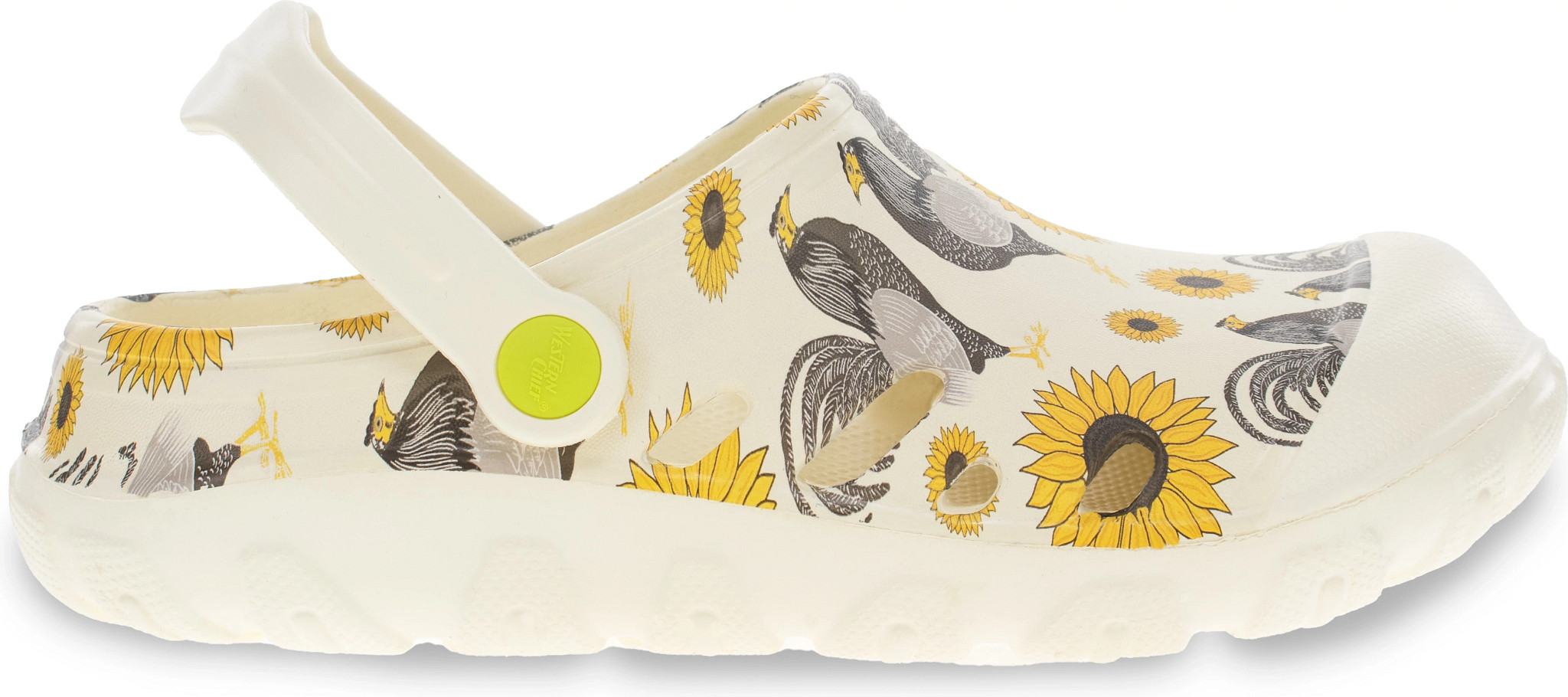 Women's Western Chief Easies Rooster Rise Clog shown in Off White (Prints)