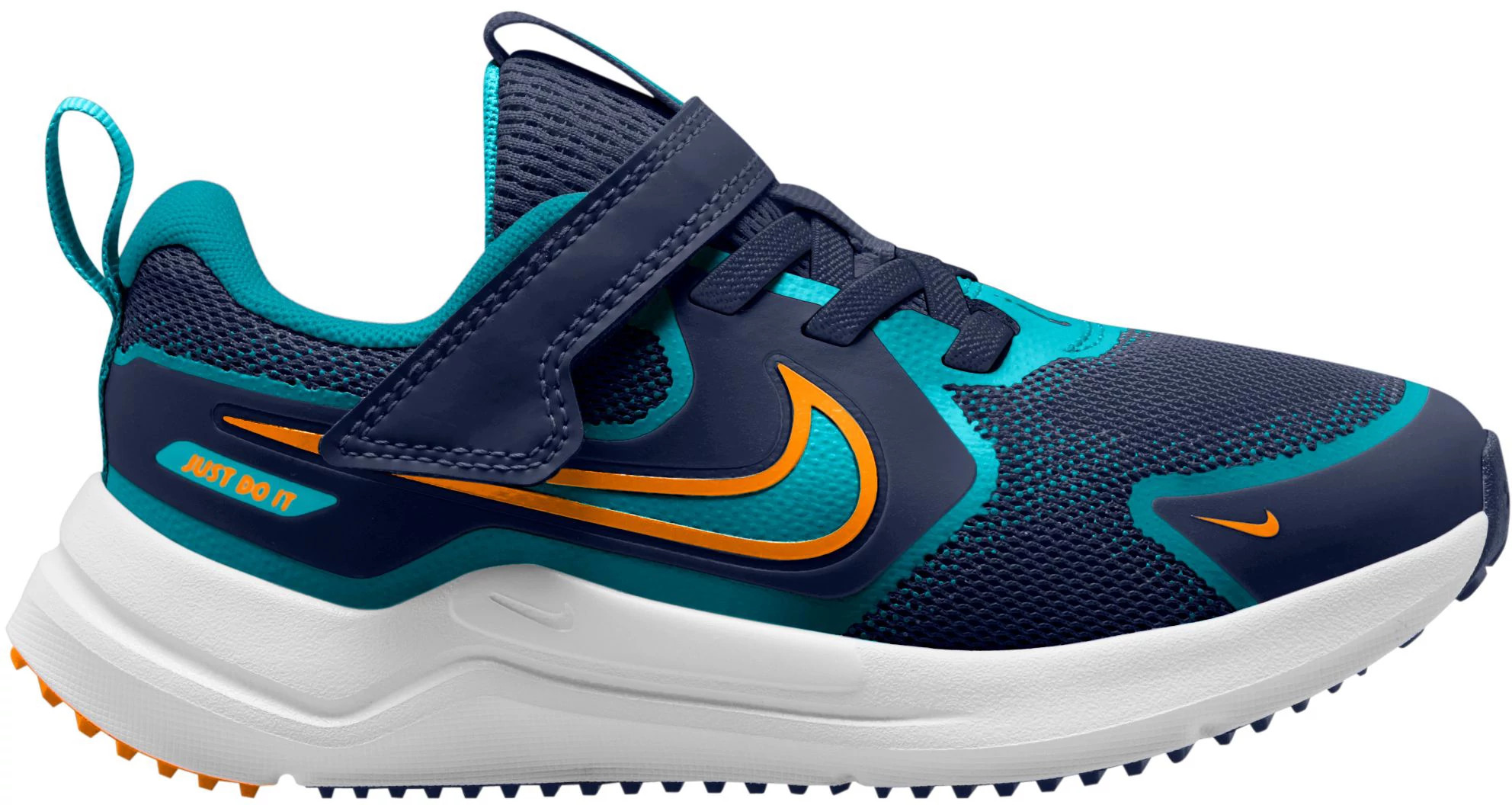 Boy's Nike Cosmic Runner shown in Midnight Navy/Orange Pee (Blue)
