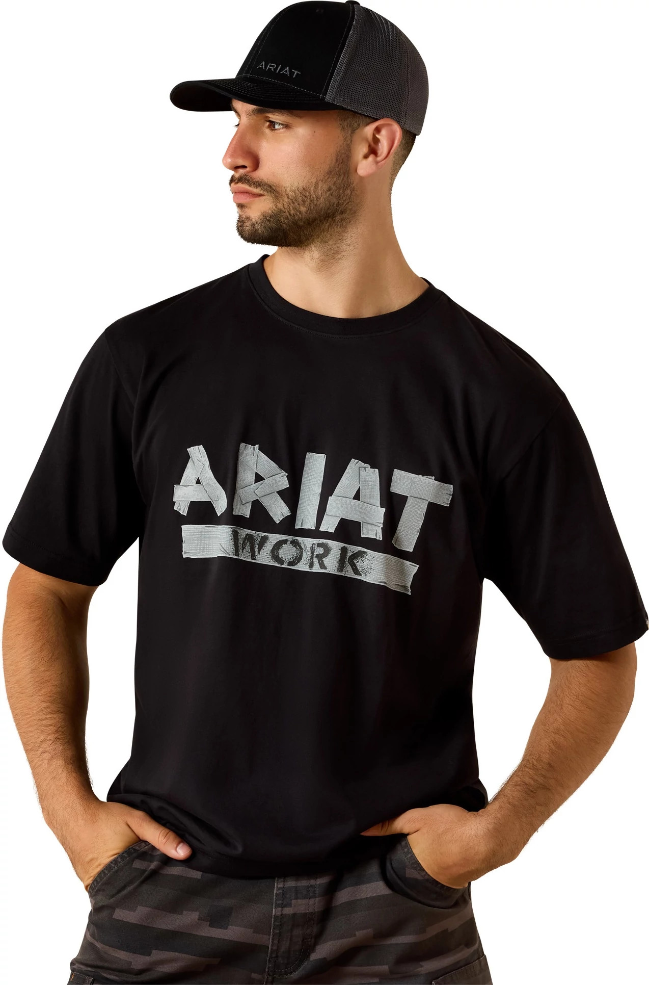 Men's Ariat Cotton Strong Duct Tape Short Sleeve T-Shirt shown in Black (Black)