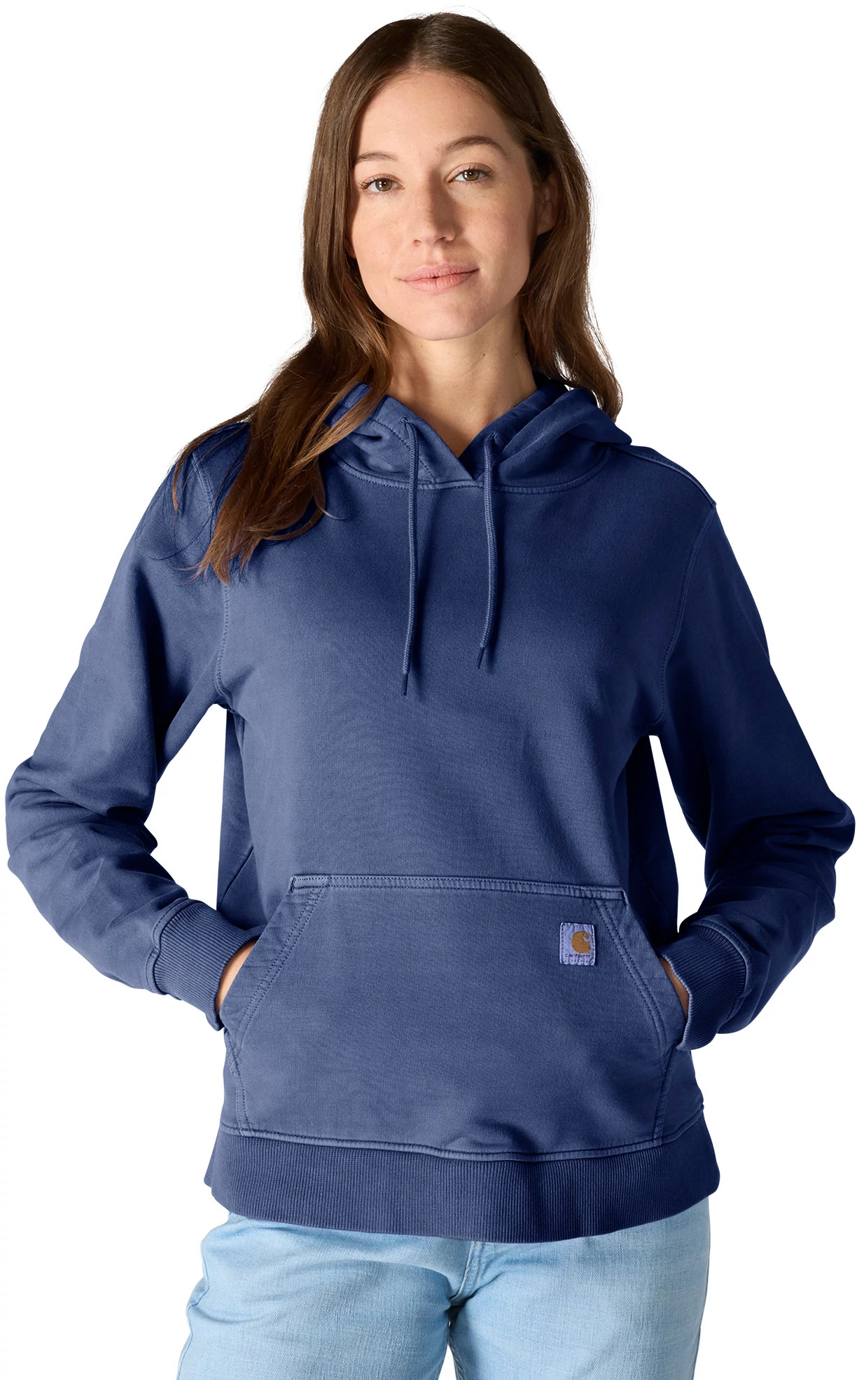 Women's Carhartt Midweight Garment Dye French Terry Hoodie shown in Lunar Blue (Blue)
