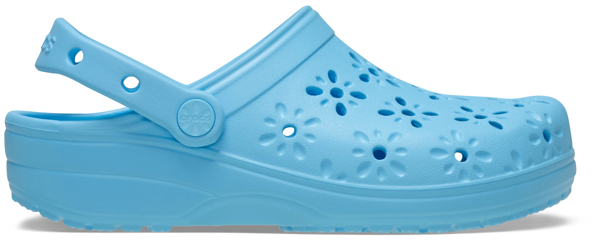Women's Crocs Classic Floral Clog shown in Tinted Glass (Blue)
