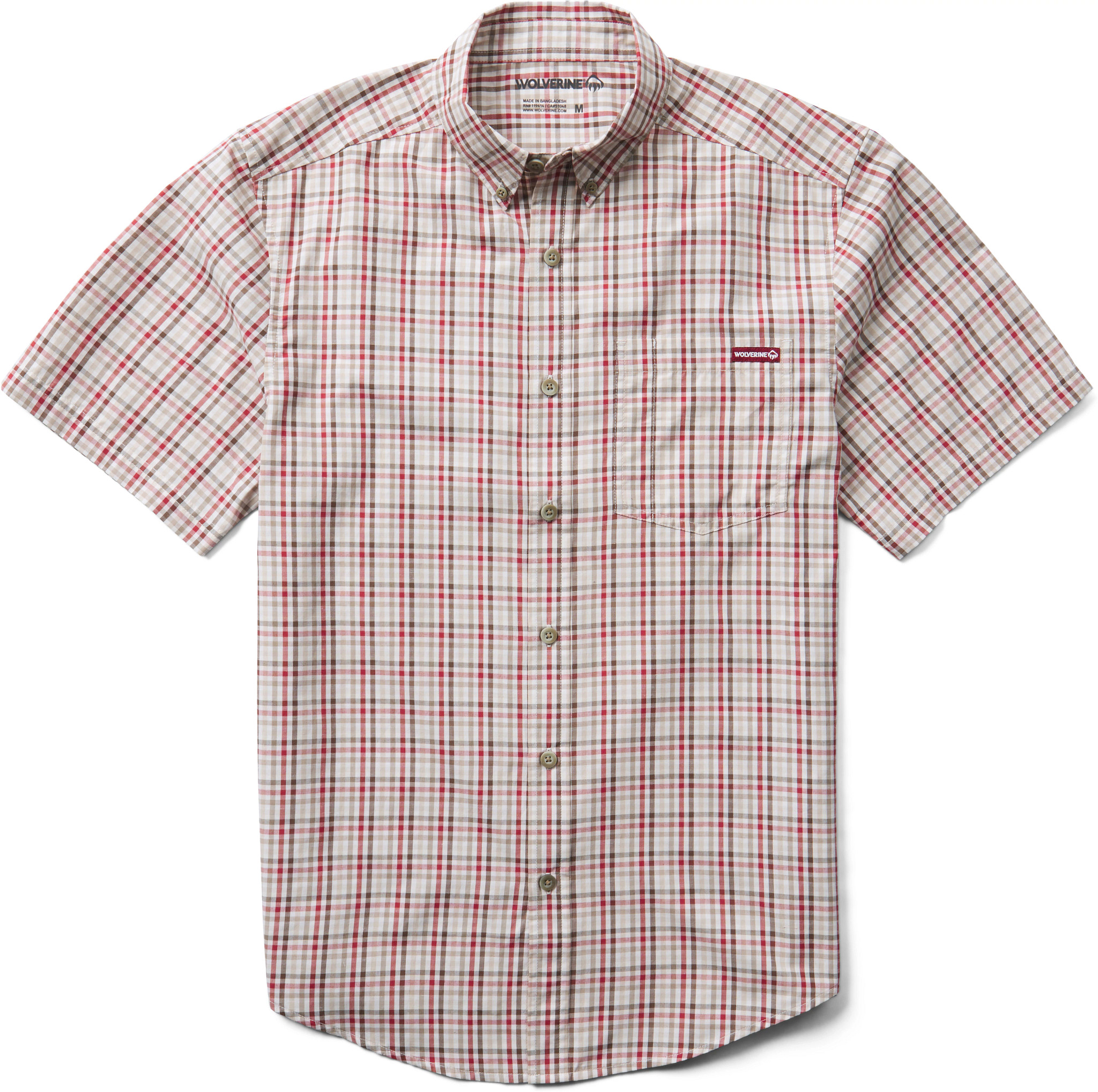 Men's Wolverine Mortar Short Sleeve Plaid Button Up shown in Red Clay (Red)