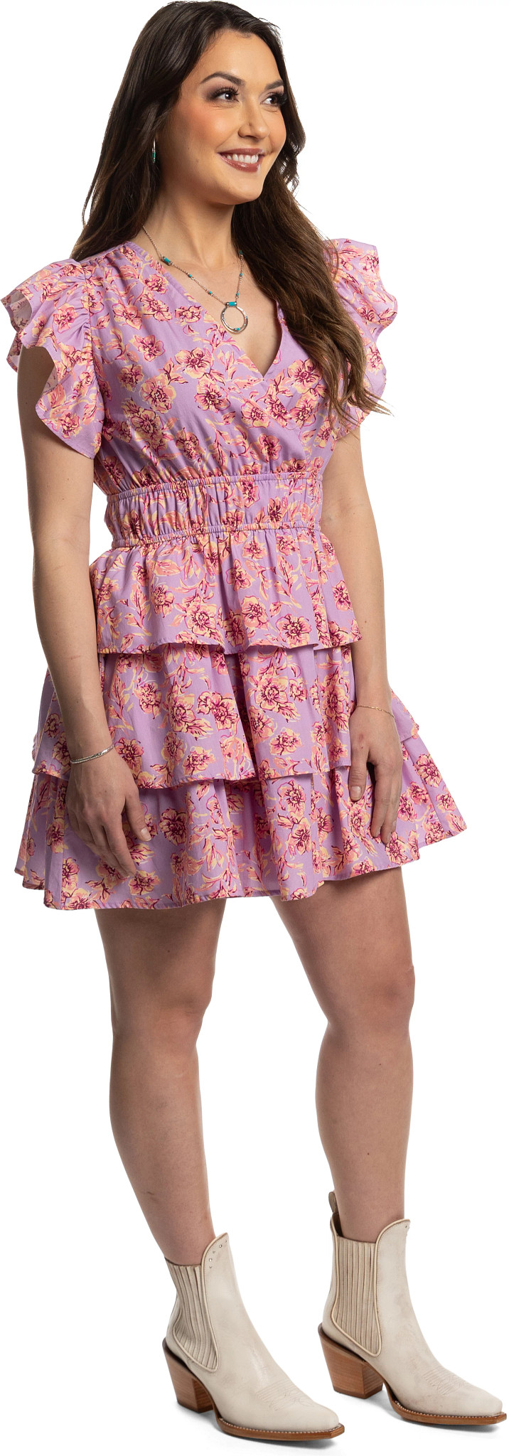 Justin Ruffle Short Dress shown in Purple (Multicolor)
