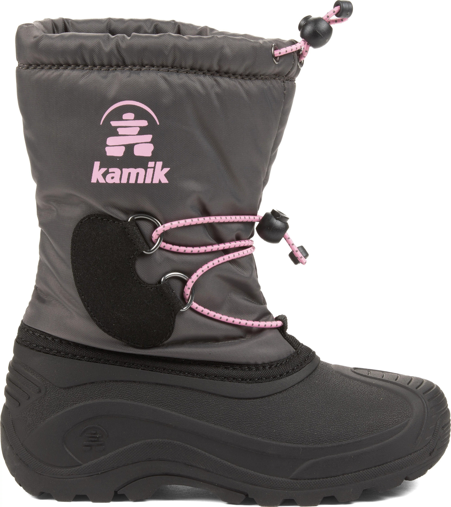 Girl's Kamik Waterproof North Pole Classic Snowboot shown in Charcoal/Pink (Grey)