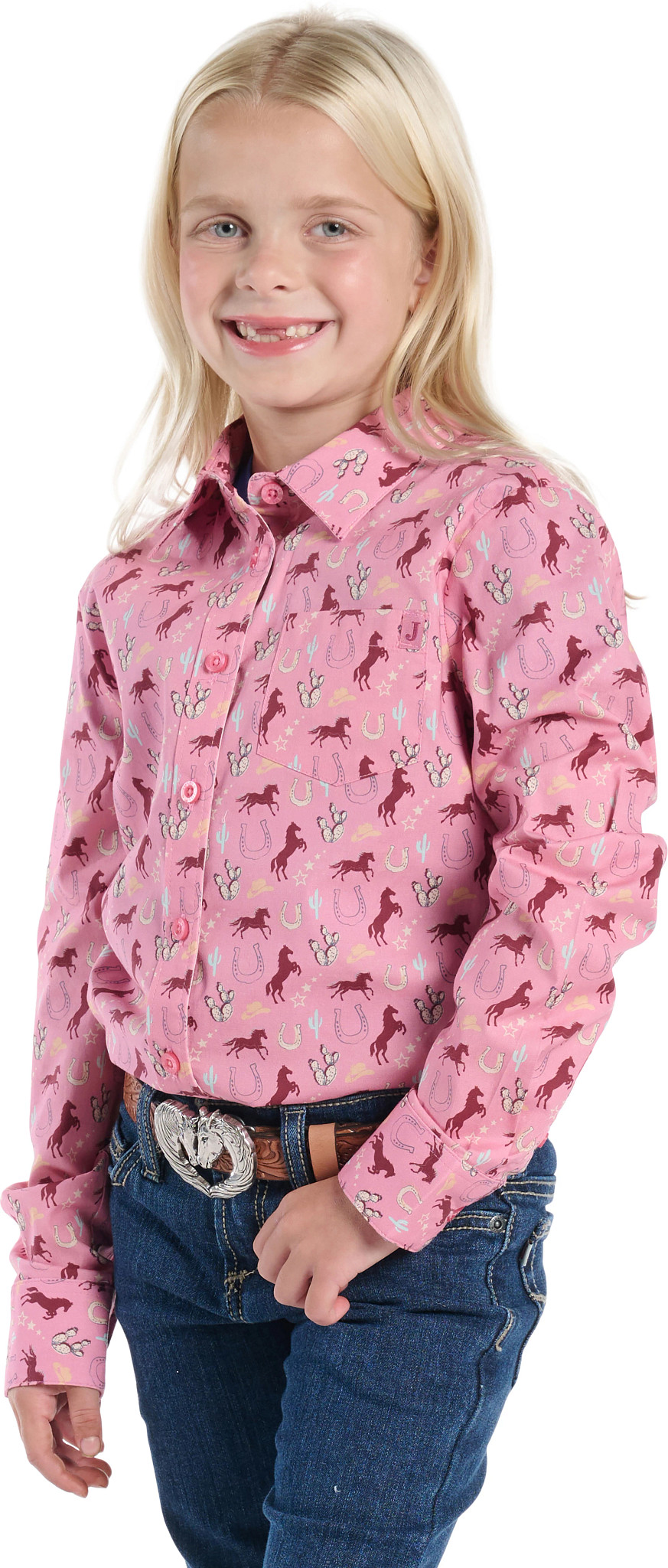 Justin Girls Woven Shirt shown in Pink (Pink)
