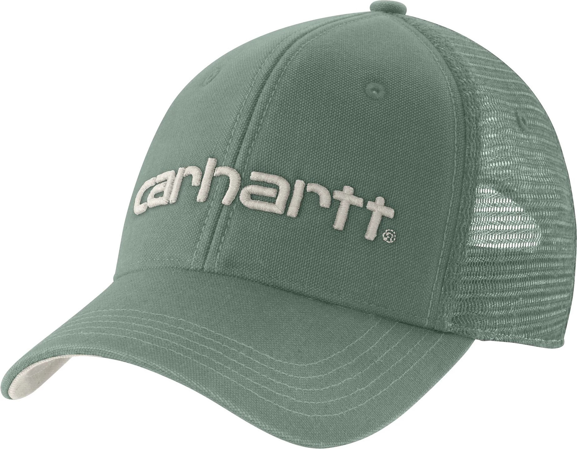 Men's Carhartt Canvas Mesh-Back Logo Graphic Cap shown in Green Slate/Malt (Green)
