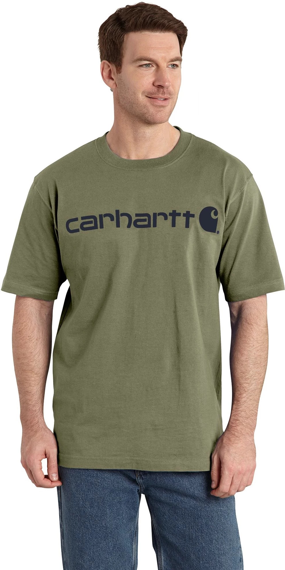 Men's Carhartt Dearborn Loose Logo T-Shirt shown in Dusty Olive/Tonal (Green)