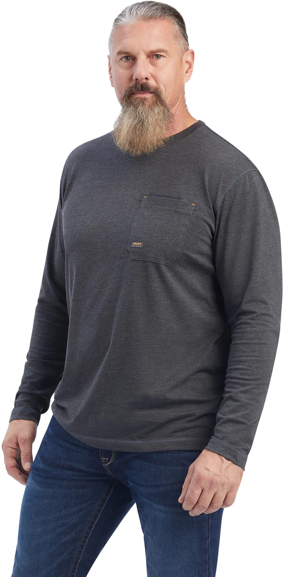 Men's Ariat Rebar Workman Born For This Graphic Long Sleeve T-Shirt shown in Charcoal (Grey)