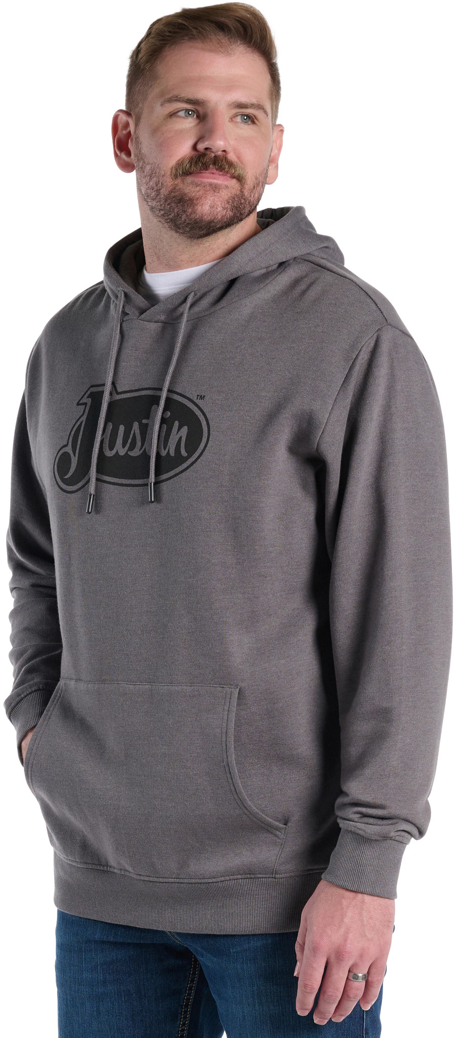 Justin Performance Fleece Hoodie shown in Charcoal Heather (Grey)
