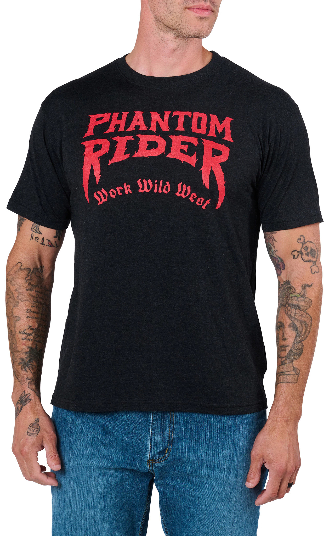 Men's Double H Phantom Rider Work Wild Logo T-Shirt shown in Black (Black)