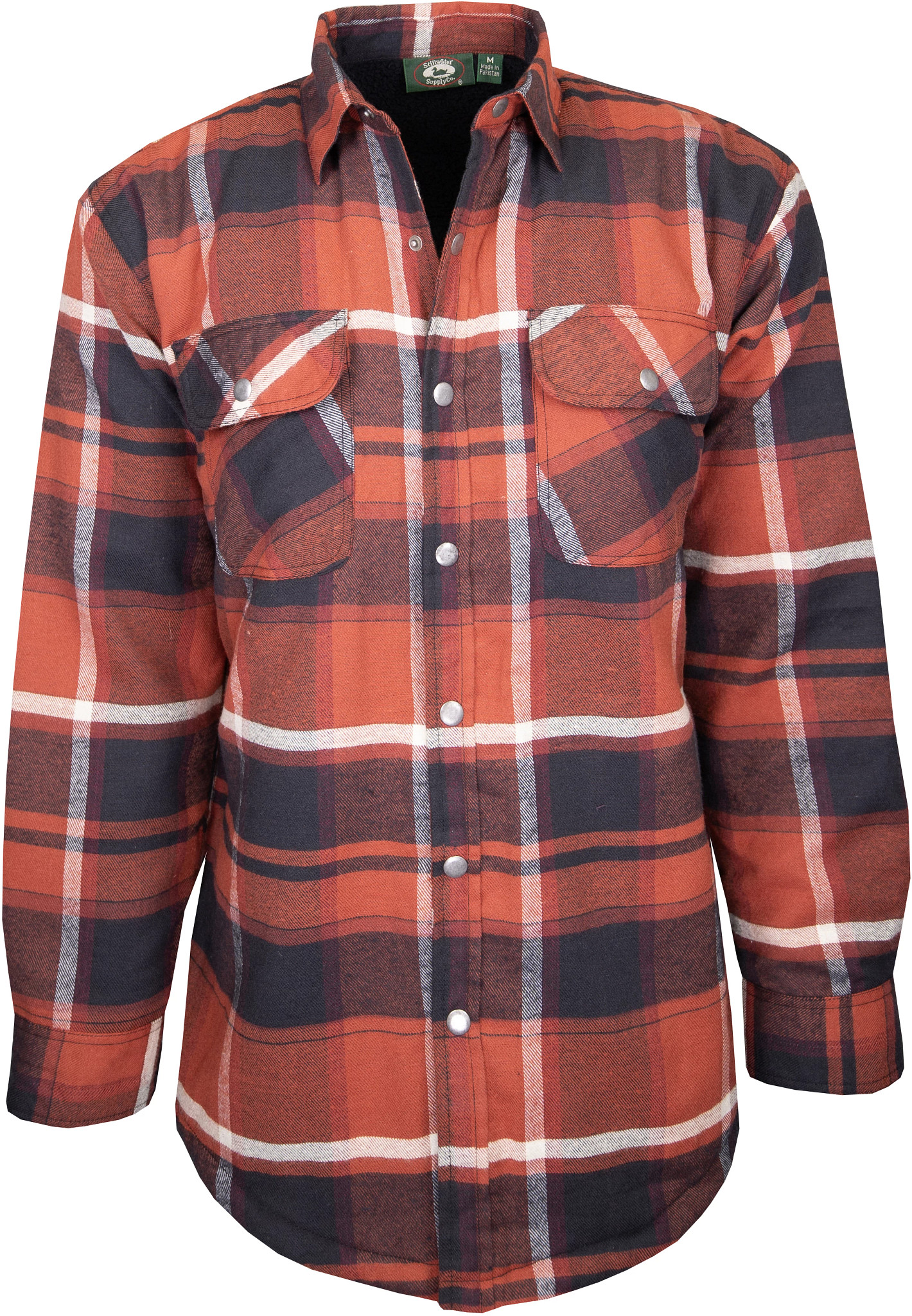 Men's Pacific Teaze Marshall Flannel Snap Front Sherpa Lined Jacket shown in Orange (Orange)