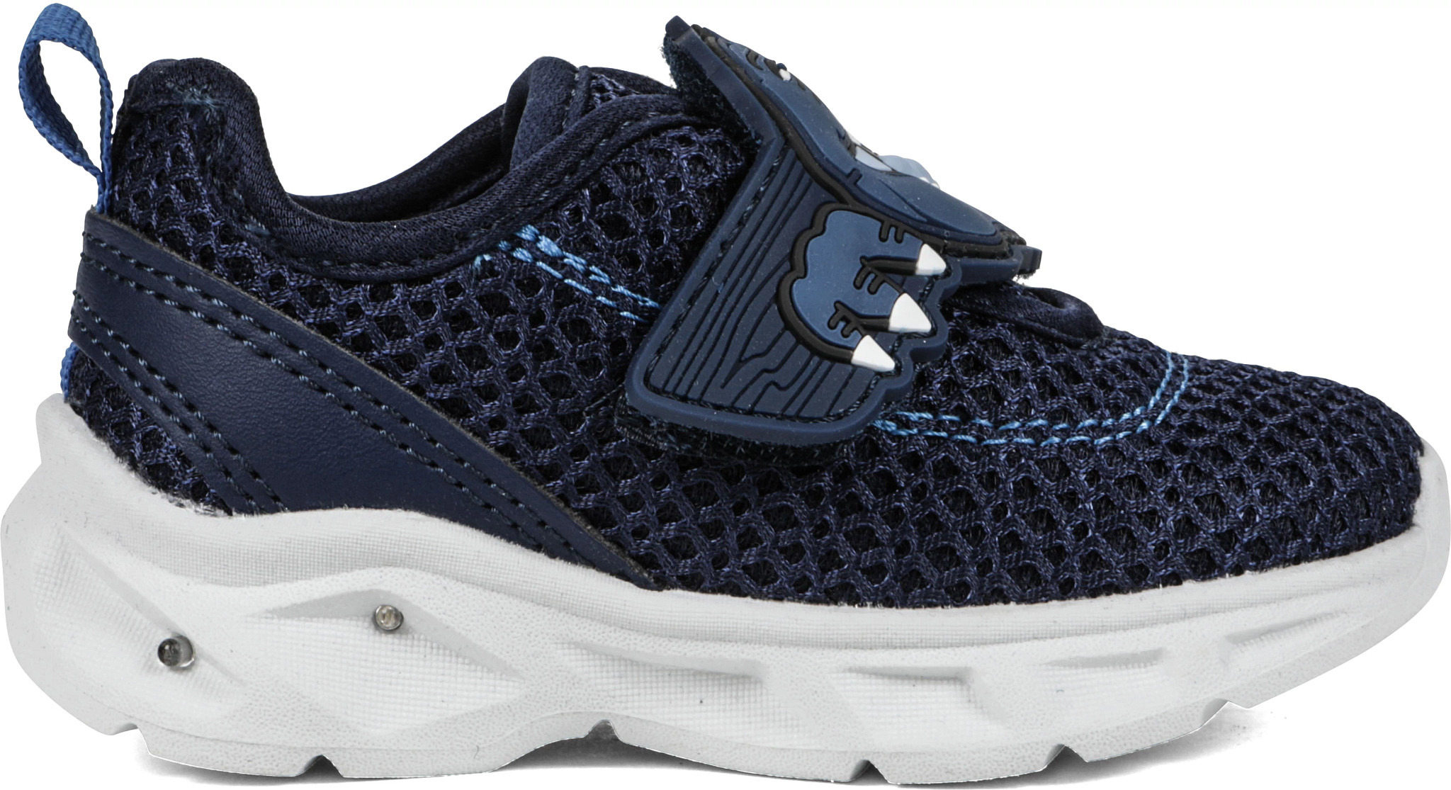 Toddler Boy's Carters Hug Dinosaur Lighted Velcro Runner shown in Navy (Blue)
