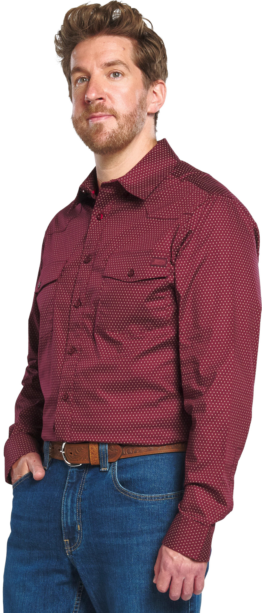 Long Sleeve Snap Front shown in Red (Red)