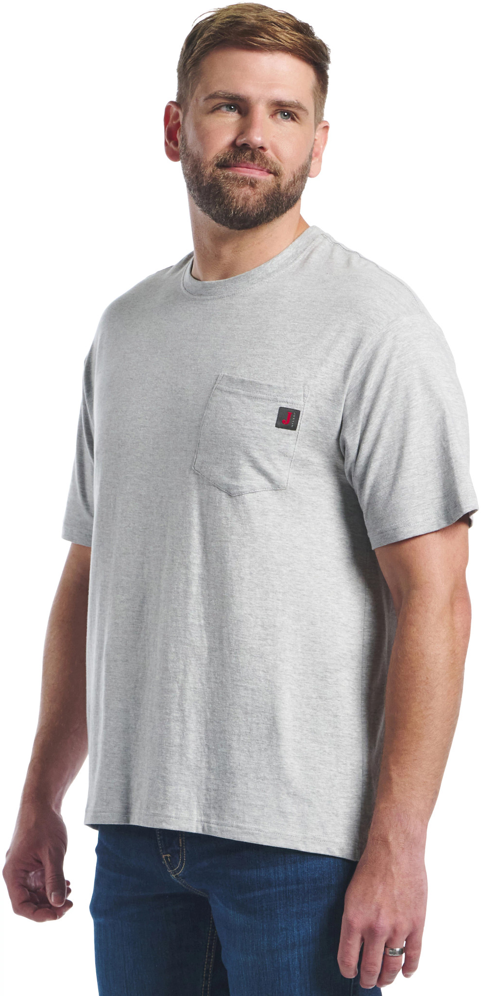 Men's Justin Pocket Tee shown in Heather Grey (Grey)