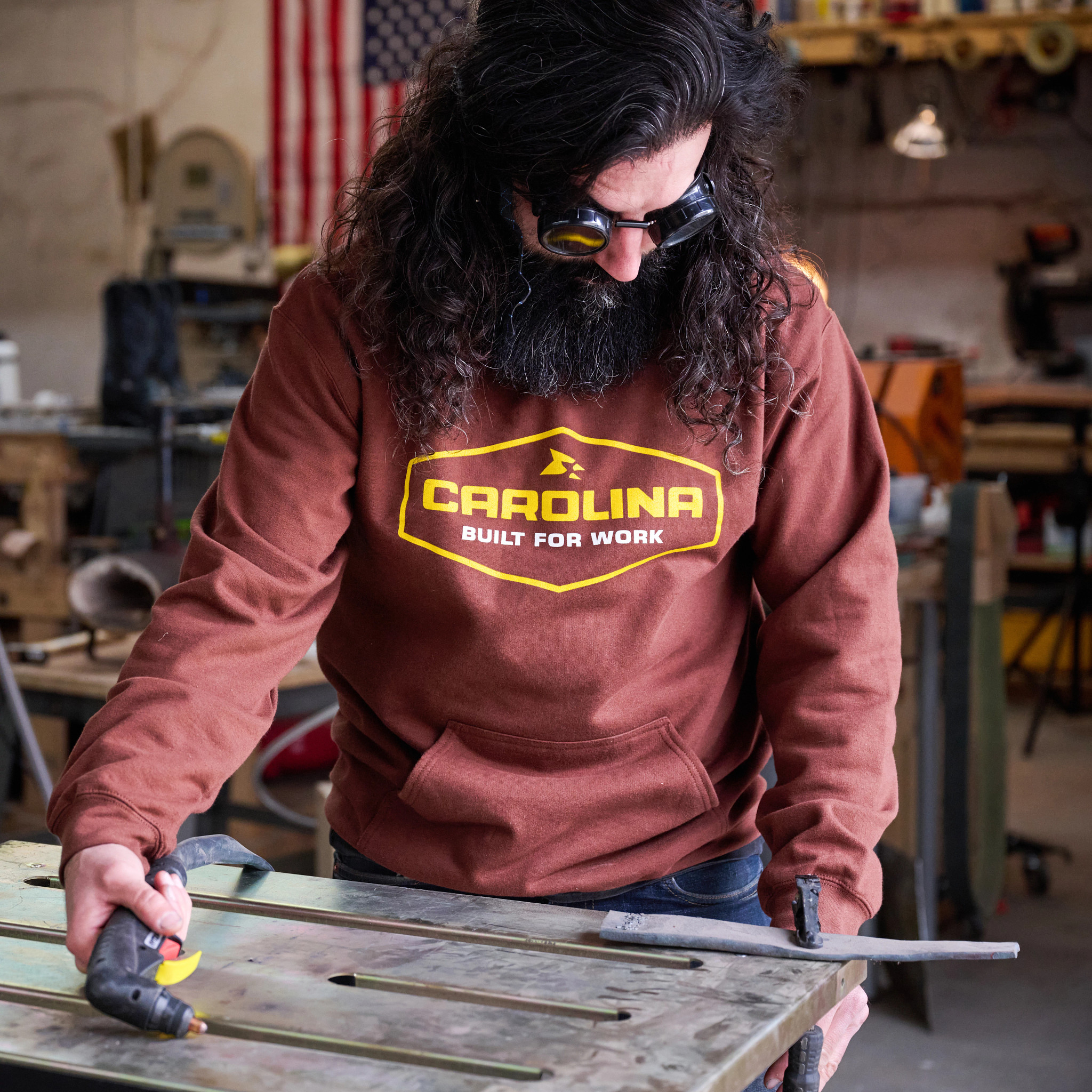 Nobody Cares, Work Harder Hoodie shown on model 