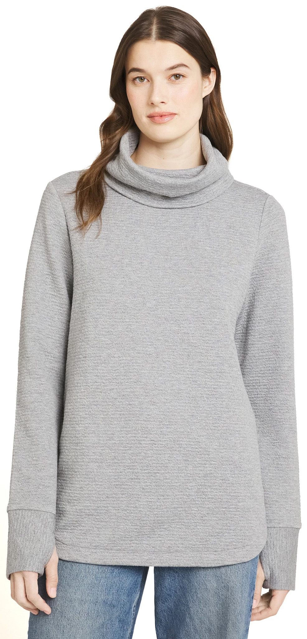 Women's Lands' End Bubble Jacquard Cowl Neck Top shown in Medium Grey Heather (Grey)