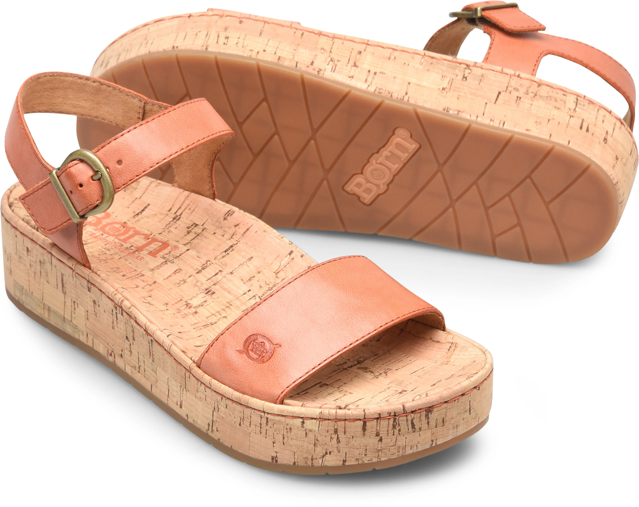 Born Cherry Leather & Cork Wedge Sandals Women's 9