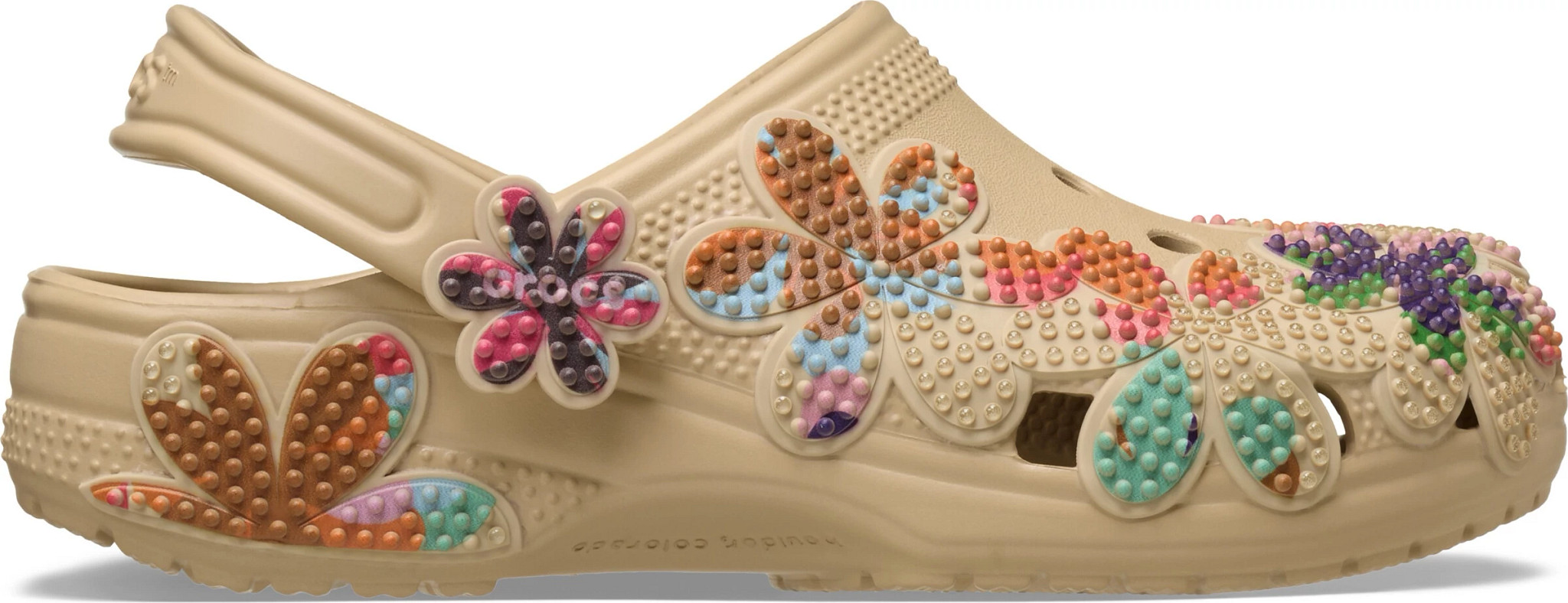 Women's Crocs Classic Summer Beaded Clog Floral Multi shown in Tan Floral Multi (Multicolor)