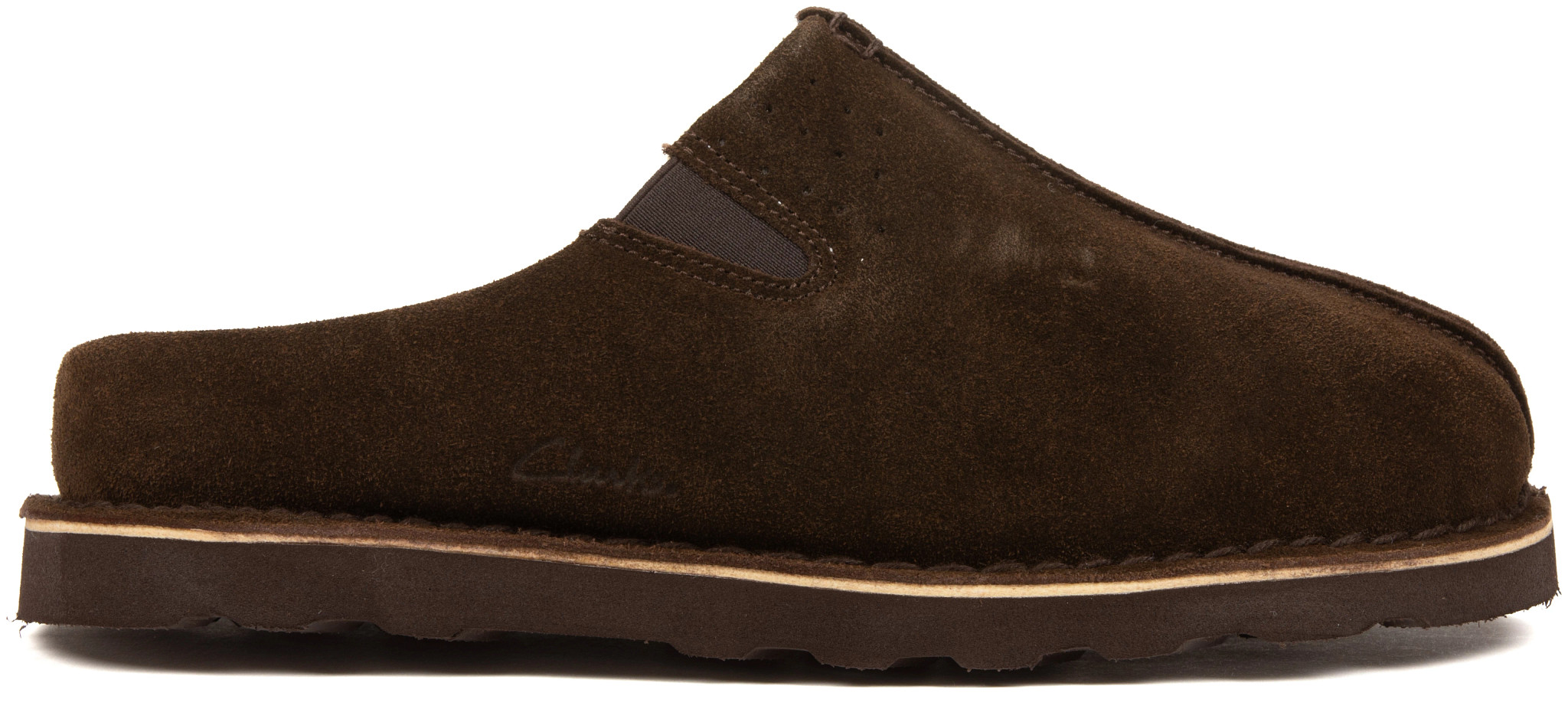 Men's Clarks Scuff shown in Dark Brown (Brown)