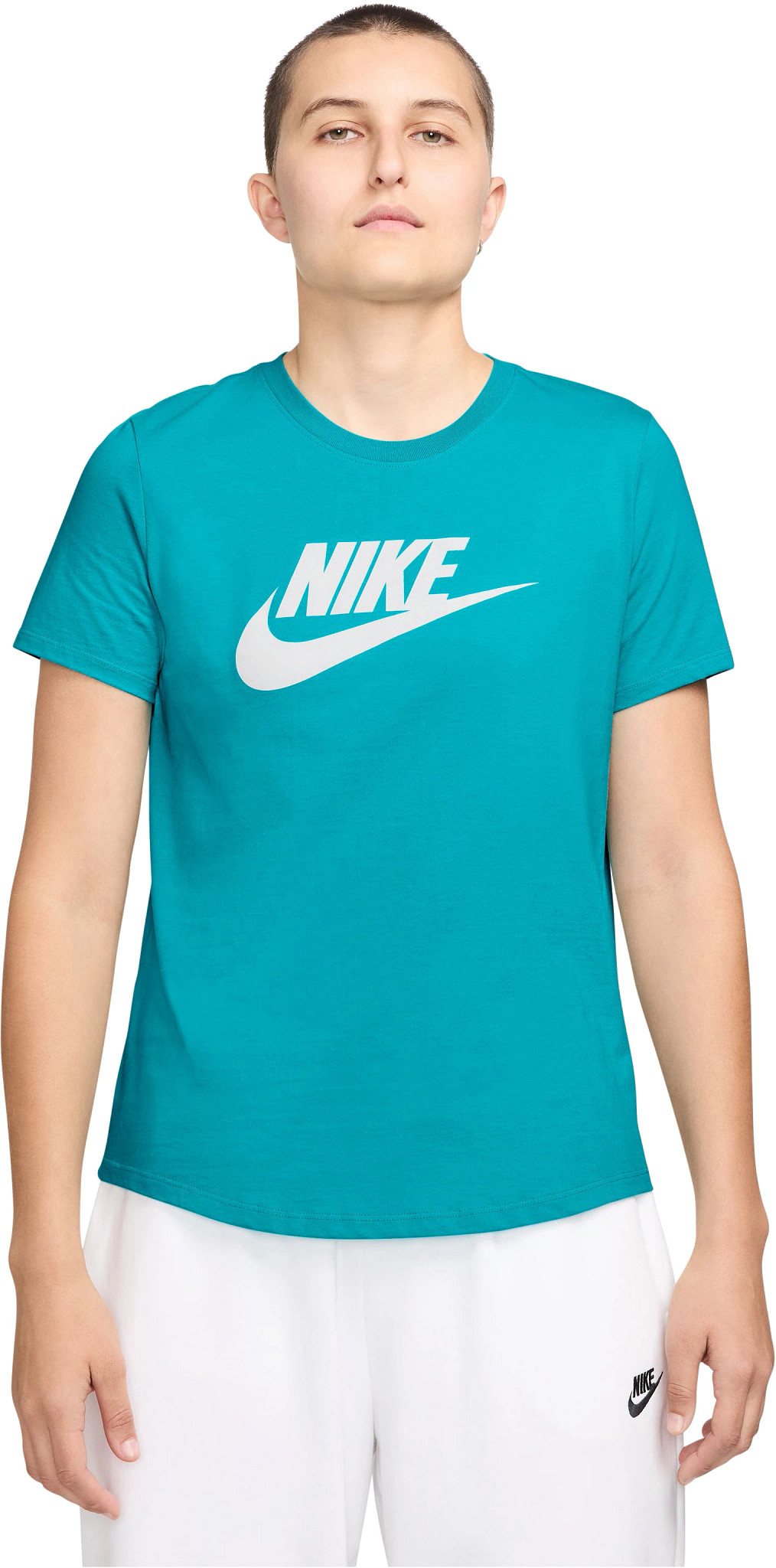 Women's Nike Logo Short Sleeve T-Shirt shown in Dusty Cactus (Blue)