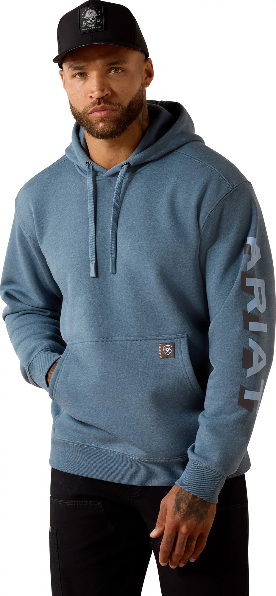 Men's Ariat Lightweight Logo Hoodie shown in Blue Heather/Dusty Blue (Blue)