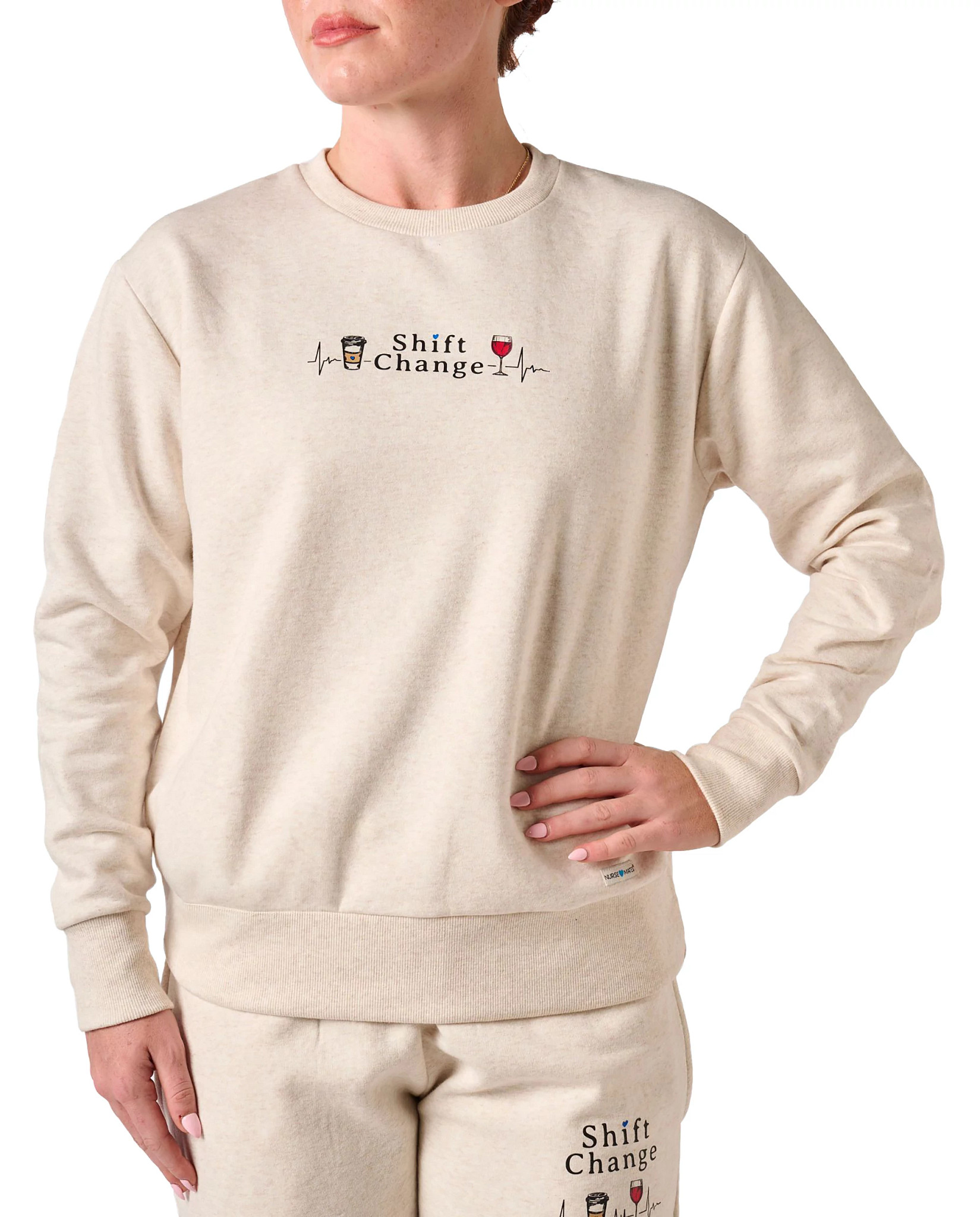 Women's Sweatshirt shown in Shift Change Oatmeal (Tan)