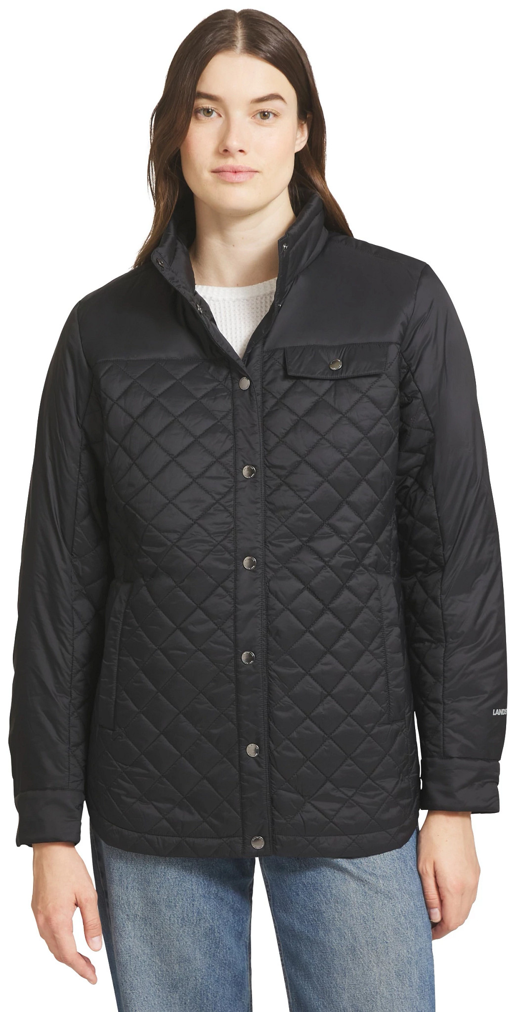 Women's Lands' End Quilted Jacket shown in Black Beauty (Black)