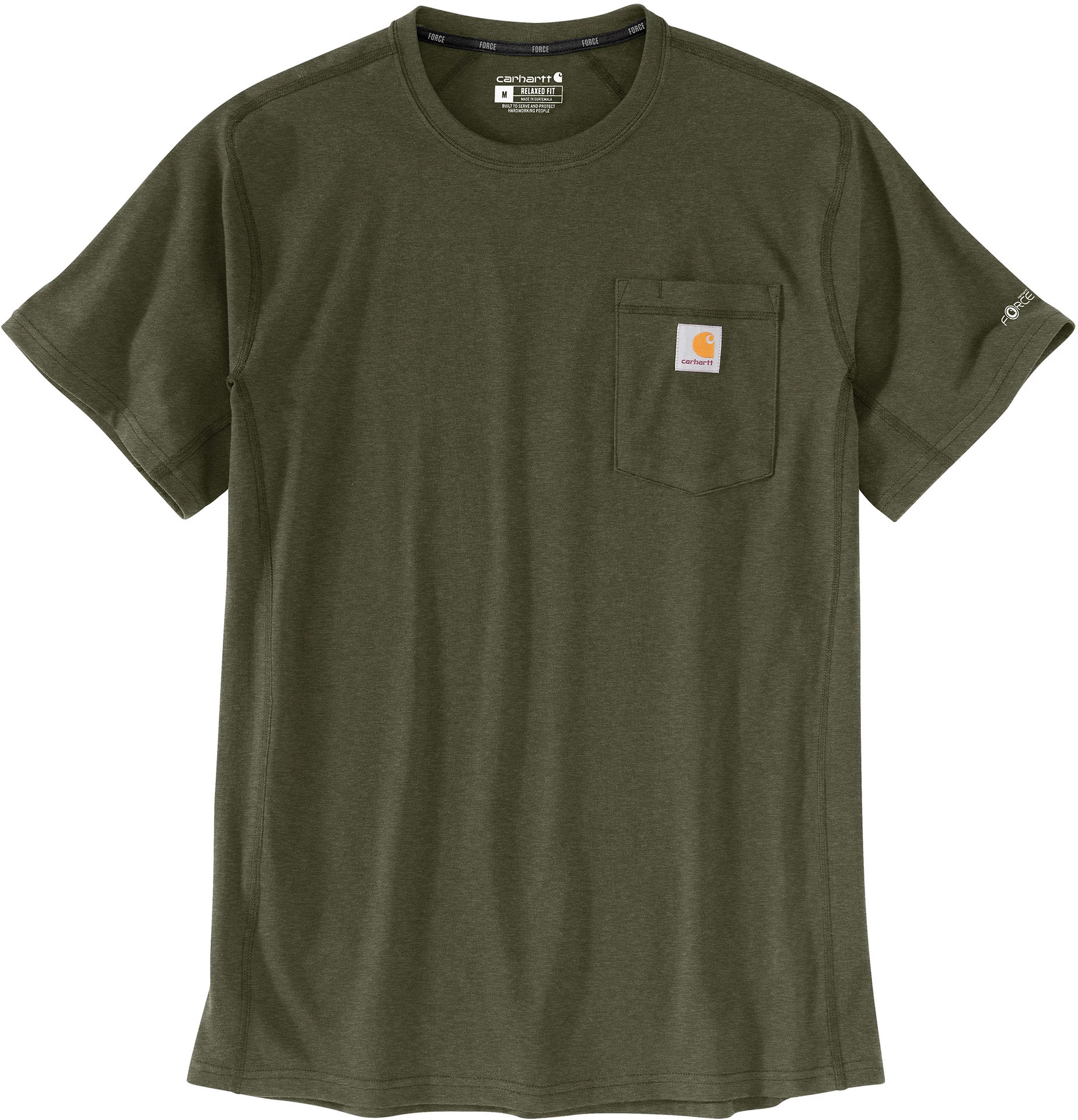 Men's Carhartt Force Relaxed Short Sleeve Pocket T-Shirt shown in Basil Heather (Green)