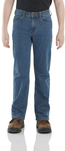 Youth Boy's Carhartt Relaxed Bootcut Rugged Flex Denim Jeans shown in Denim (Blue)