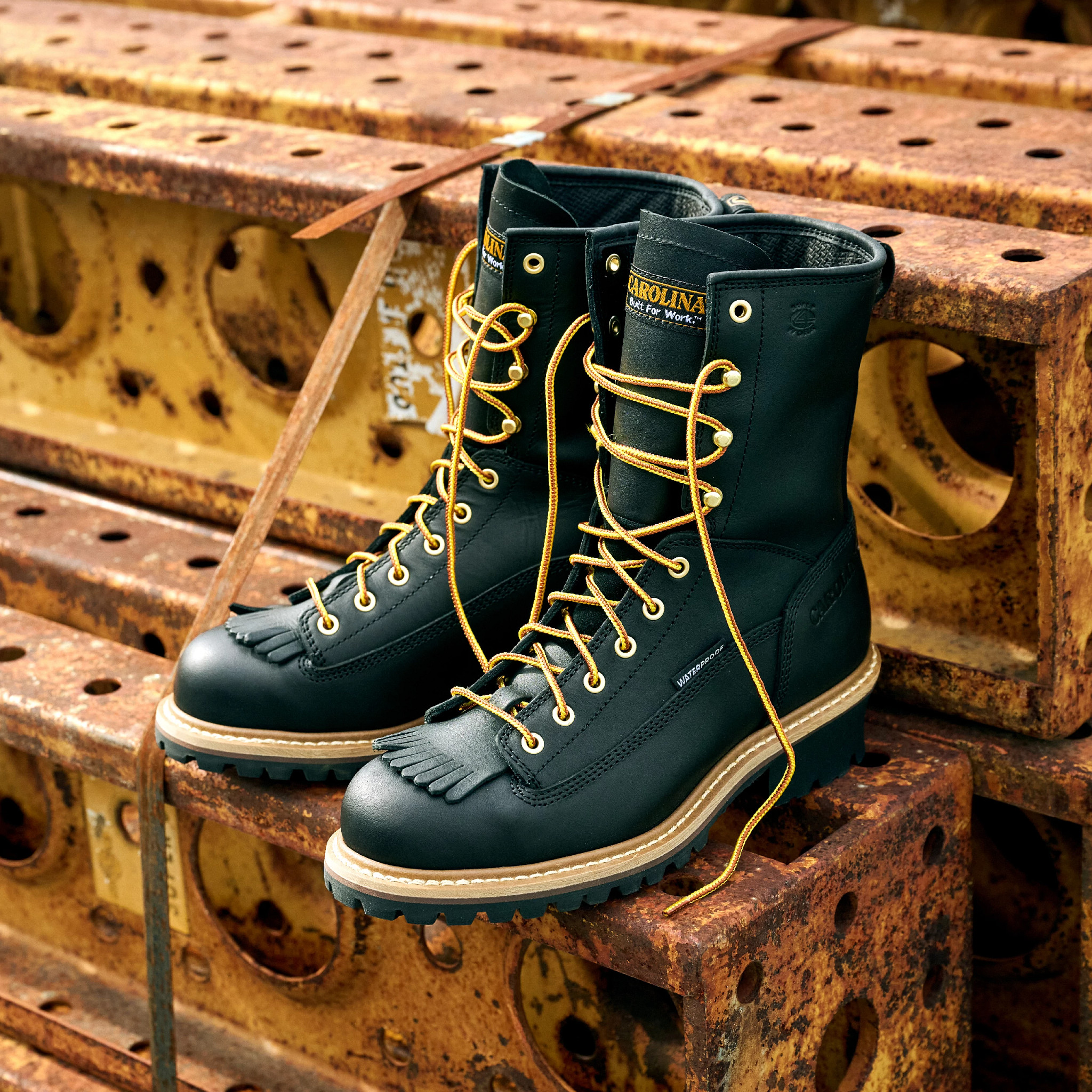 Spruce 8" Steel Toe Waterproof Logger shown on model 