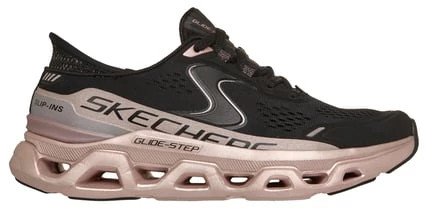 Women's Skechers Slip-Ins Glide-Step Altus Starlight Shine shown in Black/Rose Gold (Black)