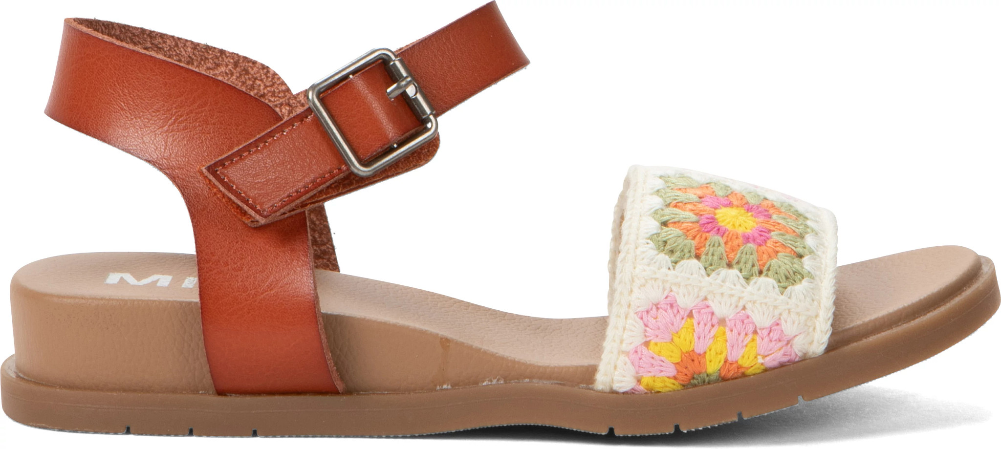 Girl's Mia Fawne Crochet Quarter Strap Sandal shown in Cognac/Cream (Brown)