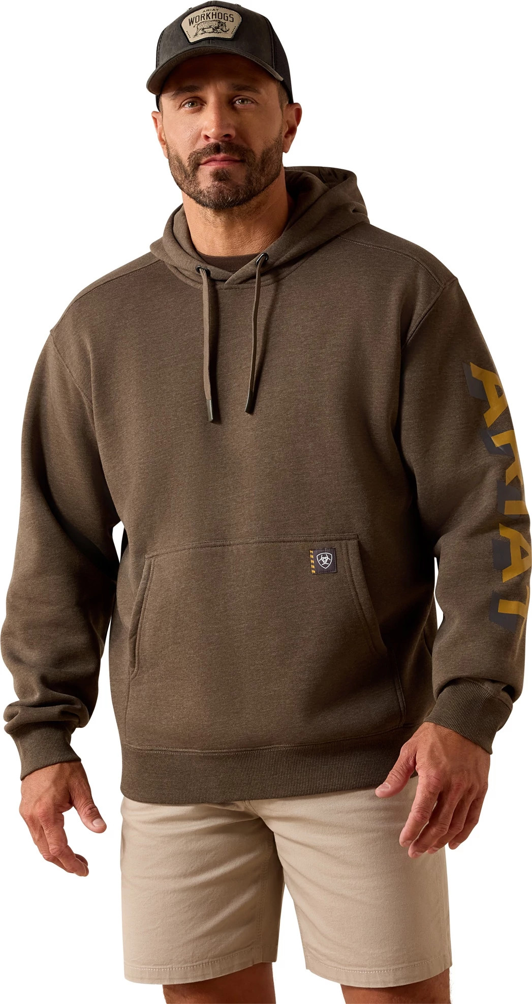 Men's Ariat Lightweight Logo Hoodie shown in Brown Heather/Wood (Brown)