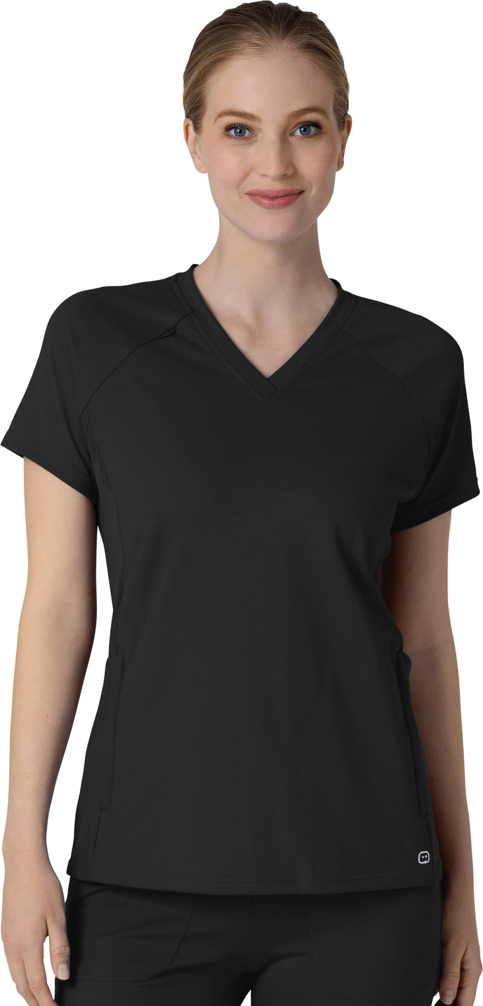Women's Wonderwink Renew Knit V Neck shown in Black (Black)