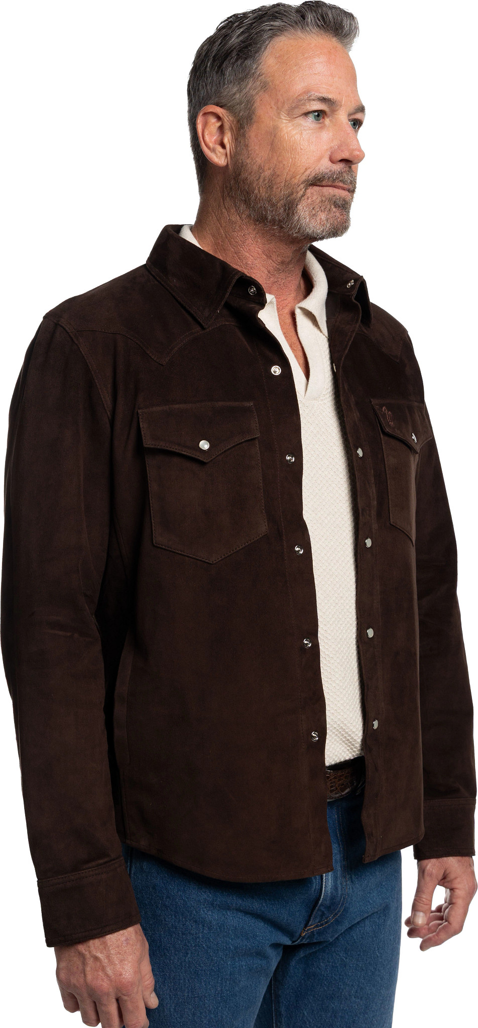 Leather Shacket shown in Chocolate (Brown)