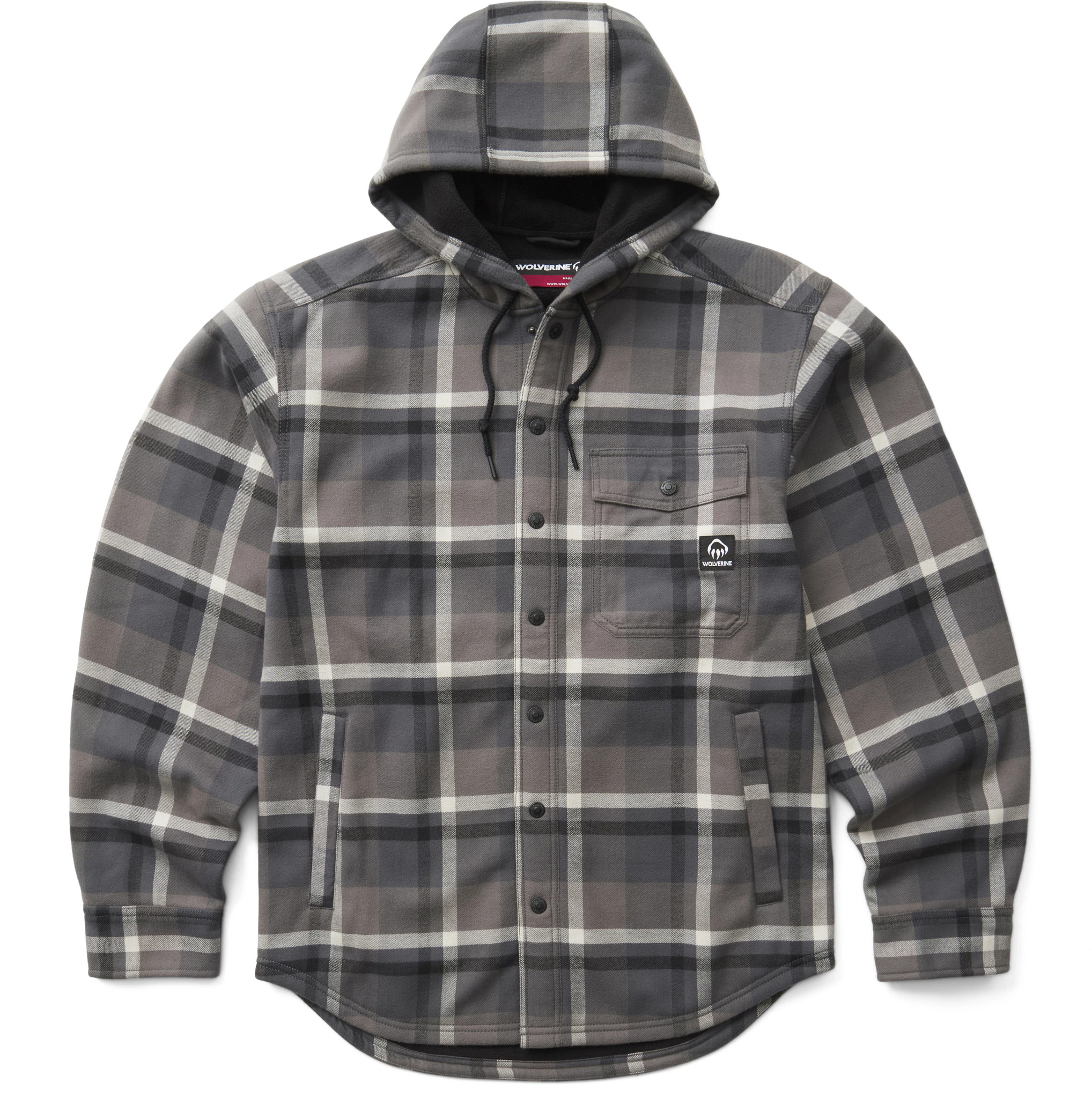 Men's Wolverine Bucksaw Ii Hooded Flannel Shirt Jac shown in Dusk Shadow Plaid (Grey)