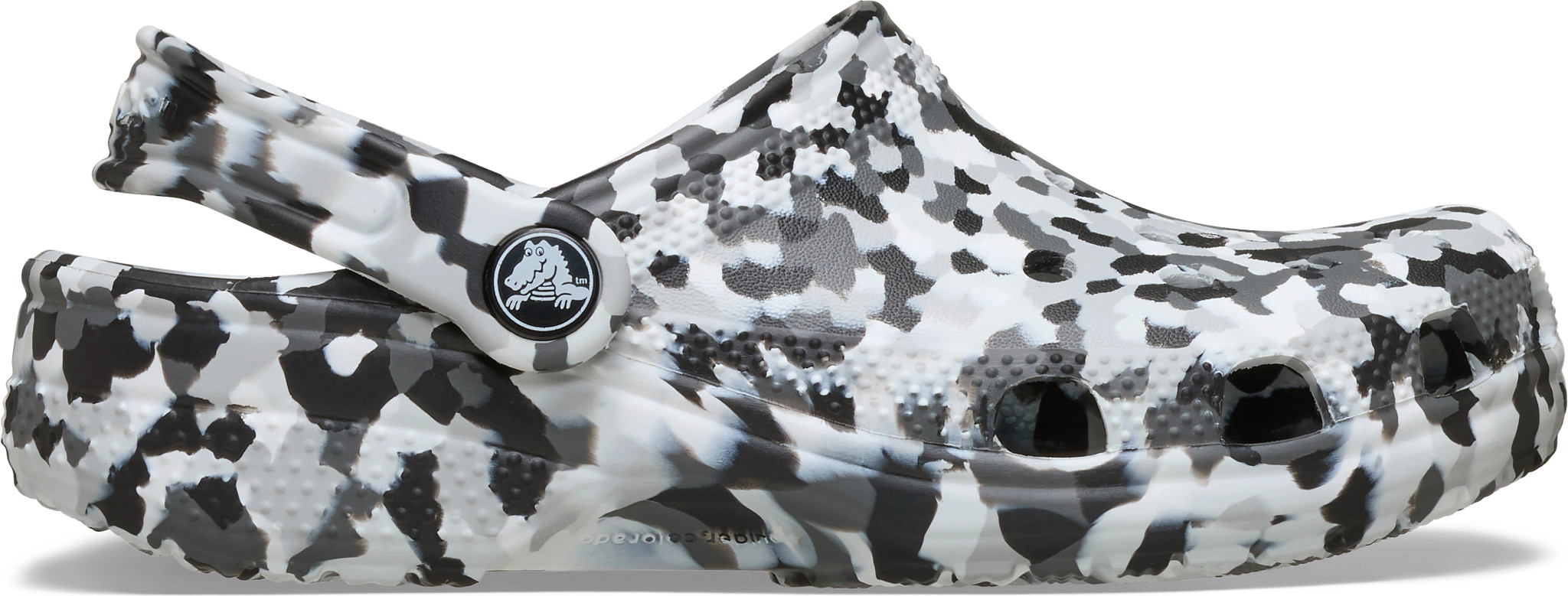 Boy's Crocs Confetti Classic Clog shown in Black/White (Multicolor)