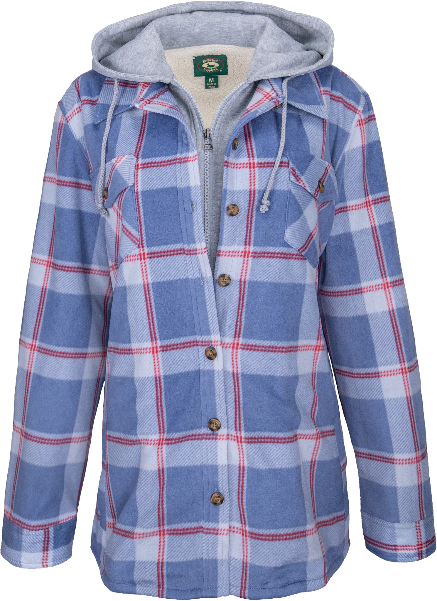 Women's Pacific Teaze Lenexa Hooded Jacket With Sherpa Lining shown in Blue Plaid (Multicolor)